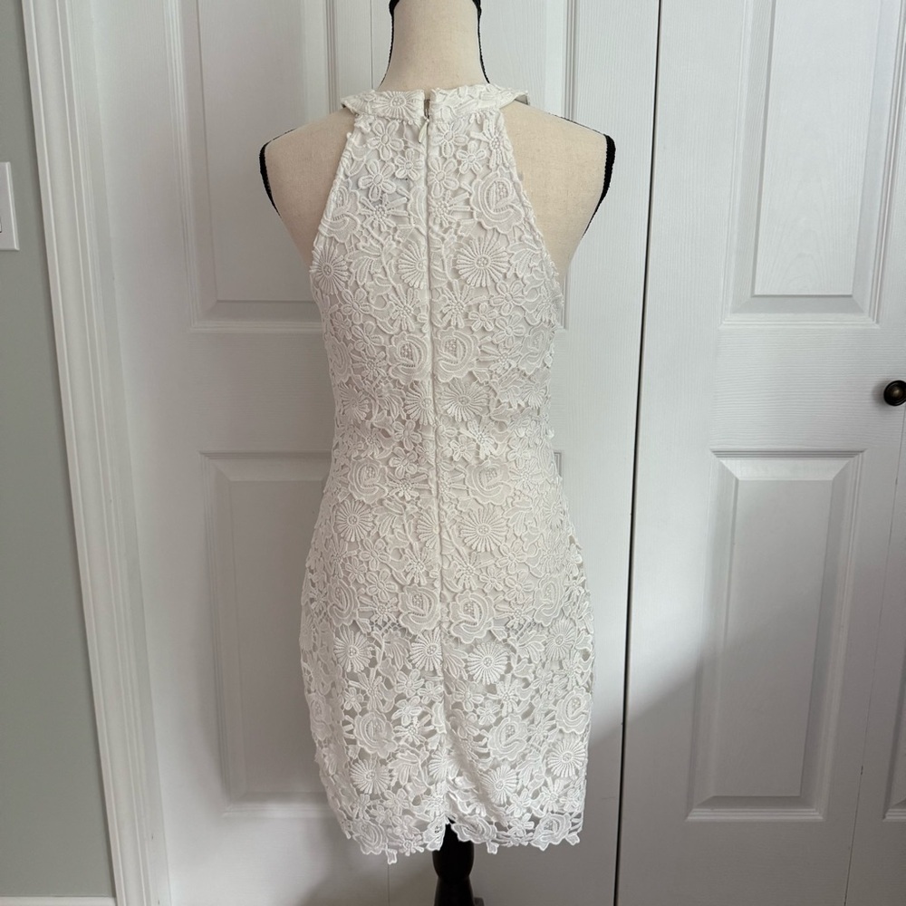 Lulu's Ivory Floral Lace Mini halter Dress lined Coastal Fairy Cottage Size M - Picture 4 of 13